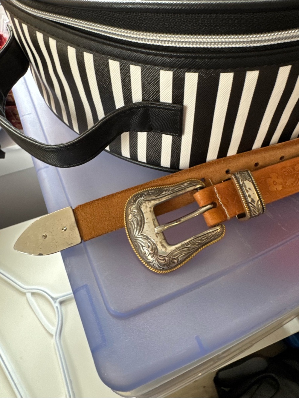Men's Brown Leather Western Belt with Silver Buckle